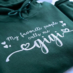 Custom embroidered mama sweatshirt with personalized kids names stitched on cozy cotton hoodie for mothers day gift