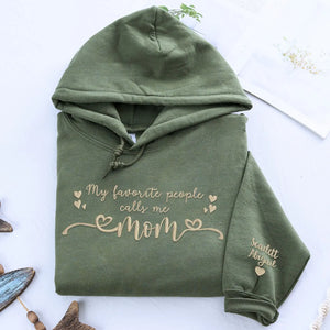 Custom embroidered mama sweatshirt with personalized kids names stitched on cozy cotton hoodie for mothers day gift