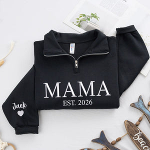 Personalized Mama Quarter Zip Sweatshirt for Mom Friend - Embroidered Gift for Mother's Day, Birthday