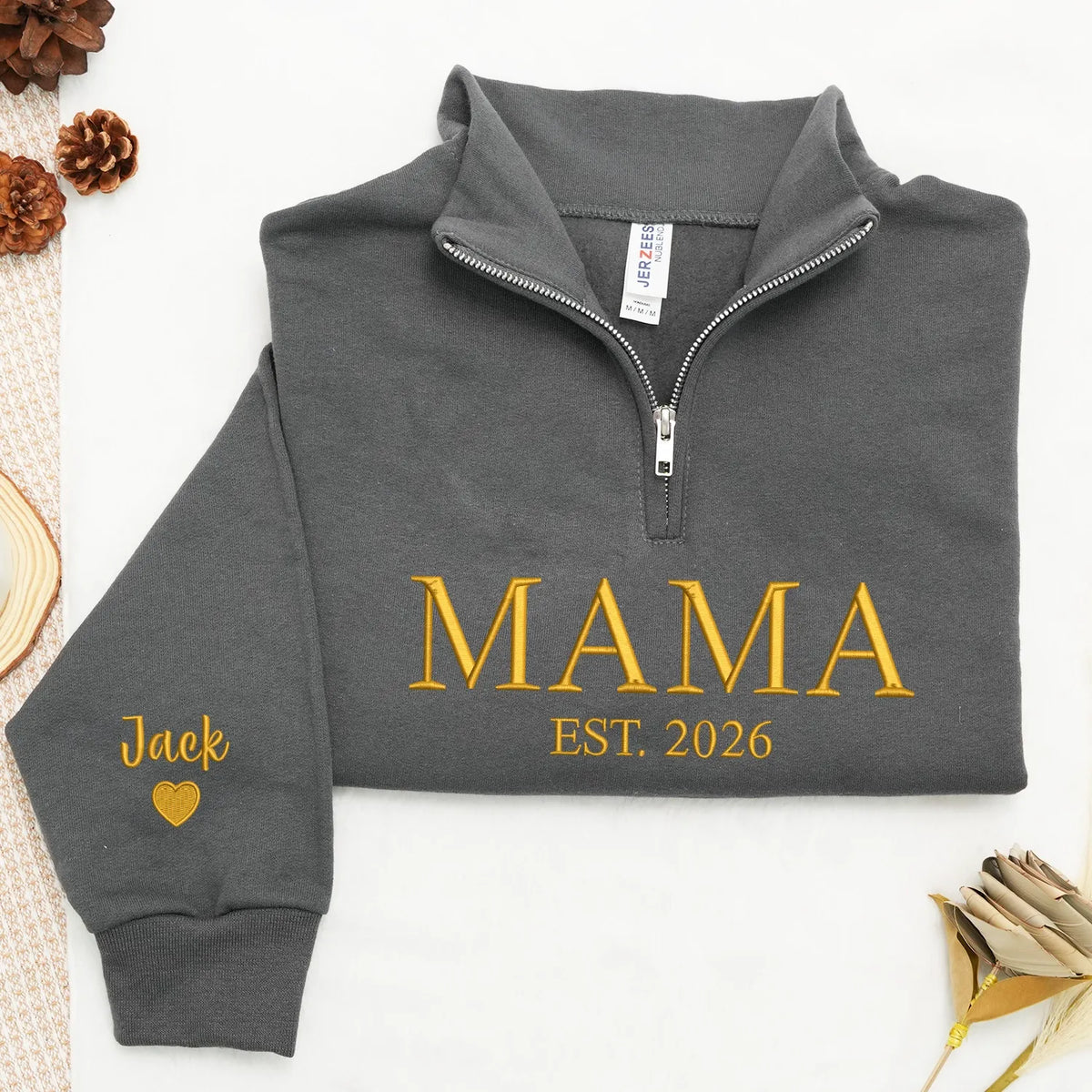 Personalized Mama Quarter Zip Sweatshirt for Bestie Best Friend - Embroidered Gift for Mother's Day, Birthday