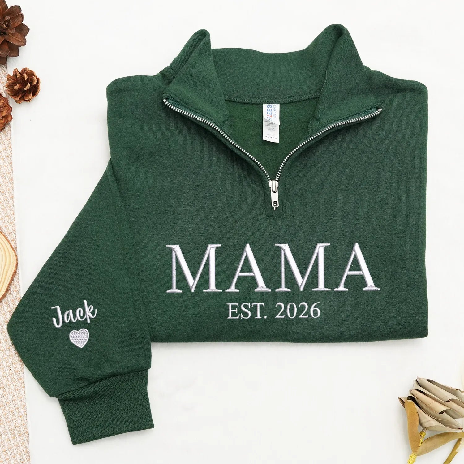 Custom Embroidered Mama Quarter Zip Sweatshirt - New Mom Mother's Day Custom Embroidered Mama Quarter Zip Sweatshirt - New Mom Mother's Day