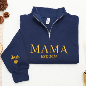 Personalized Mama Quarter Zip Sweatshirt for Mom Friend - Embroidered Gift for Mother's Day, Birthday