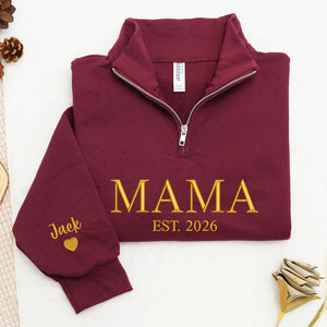 Personalized Mama Quarter Zip Sweatshirt for Mom Friend - Embroidered Gift for Mother's Day, Birthday