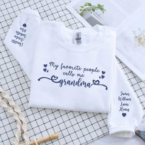 Custom embroidered mama sweatshirt with personalized kids names stitched on cozy cotton hoodie for mothers day gift