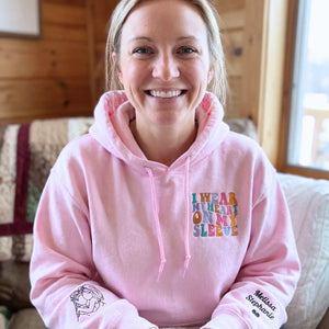 Custom embroidered mother sweatshirt with photo portrait and I Wear My Heart On My Sleeve 