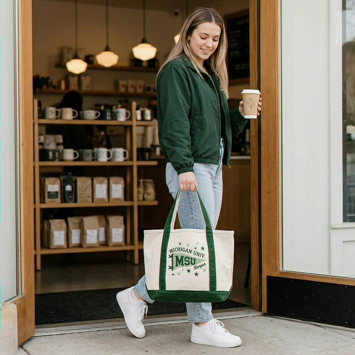Personalized Name Pennant Flag Embroidered Tote Bag, Back to School Gift for Her