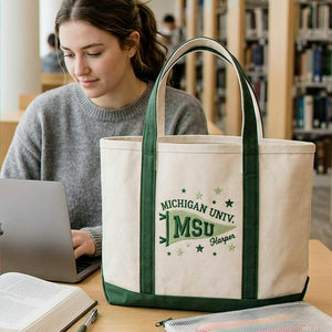 Personalized Name Pennant Flag Embroidered Tote Bag, Back to School Gift for Her