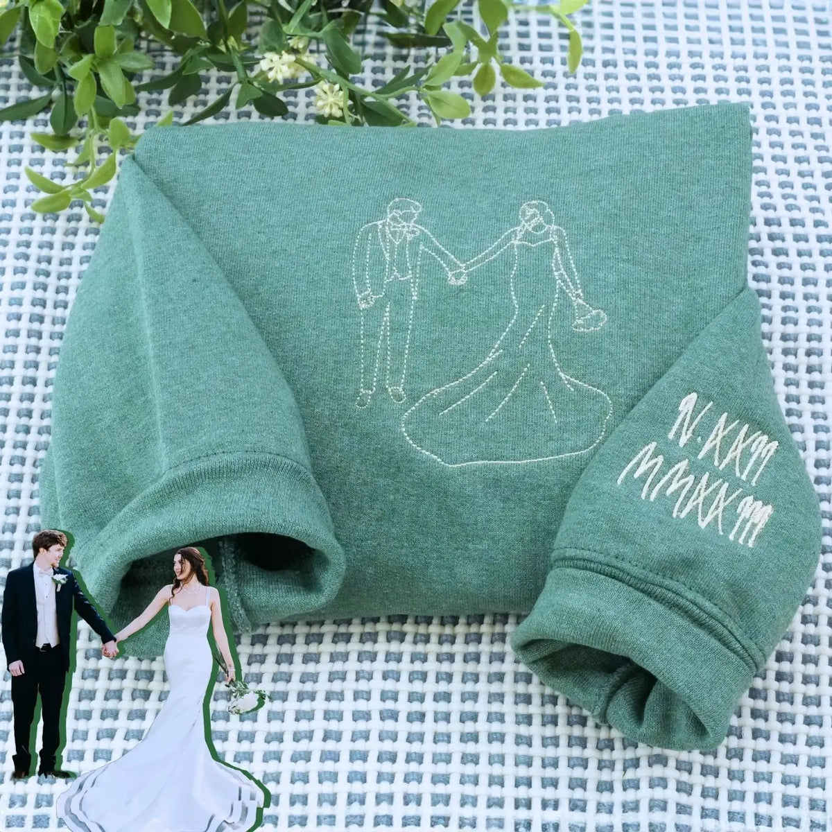 Embroidered photo portrait sweatshirt showing a personalized stitched image on a soft, premium crewneck