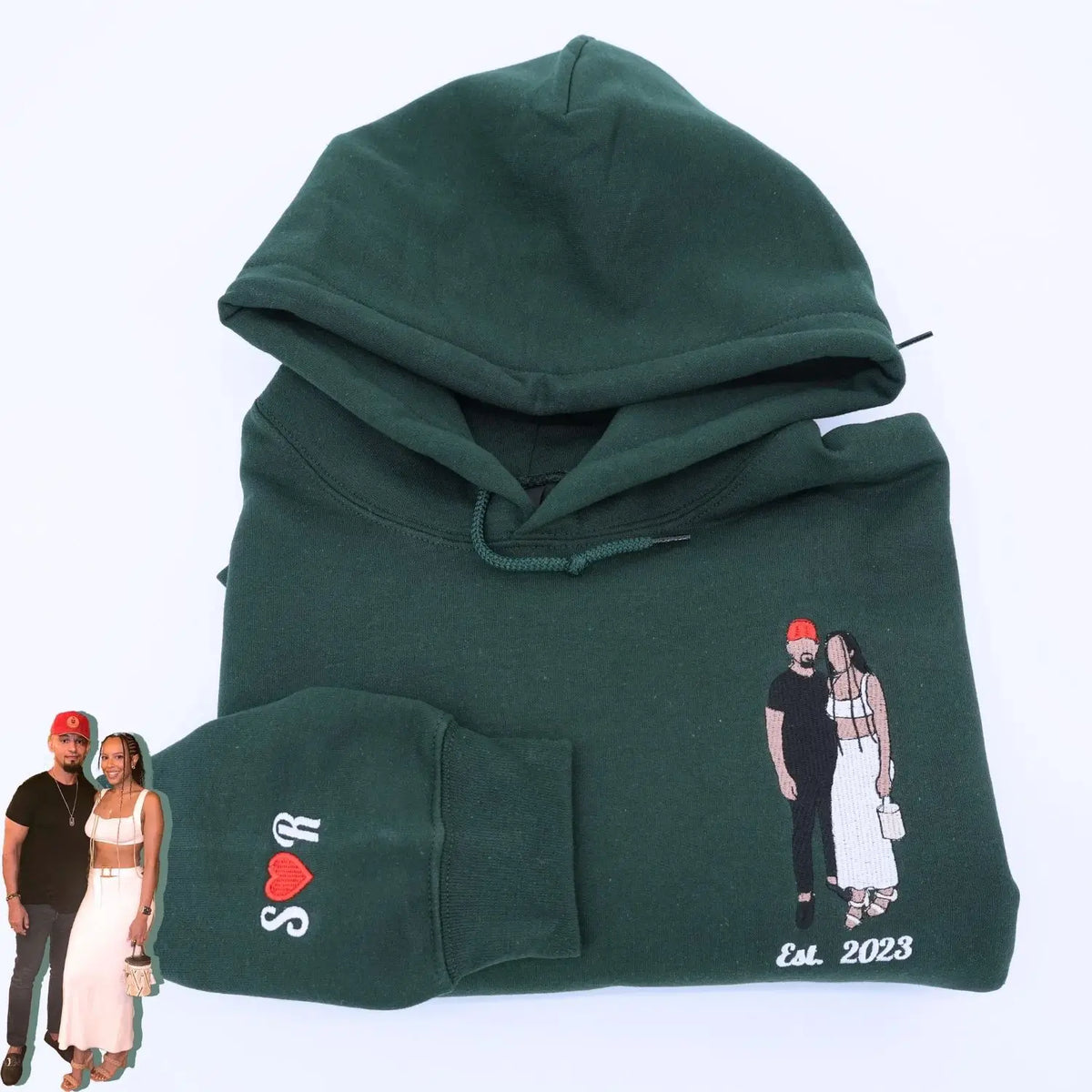 Embroidered photo portrait sweatshirt showing a personalized stitched image on a soft, premium crewneck.