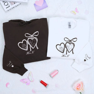 Custom embroidered portrait hoodie with initials on chest, personalized anniversary sweatshirt gift for her