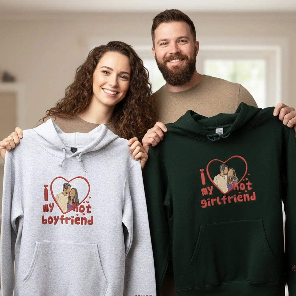 Embroidered hoodie with girlfriend portrait romantic gift
