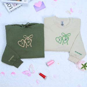 Custom embroidered portrait hoodie with initials on chest, personalized anniversary sweatshirt gift for her