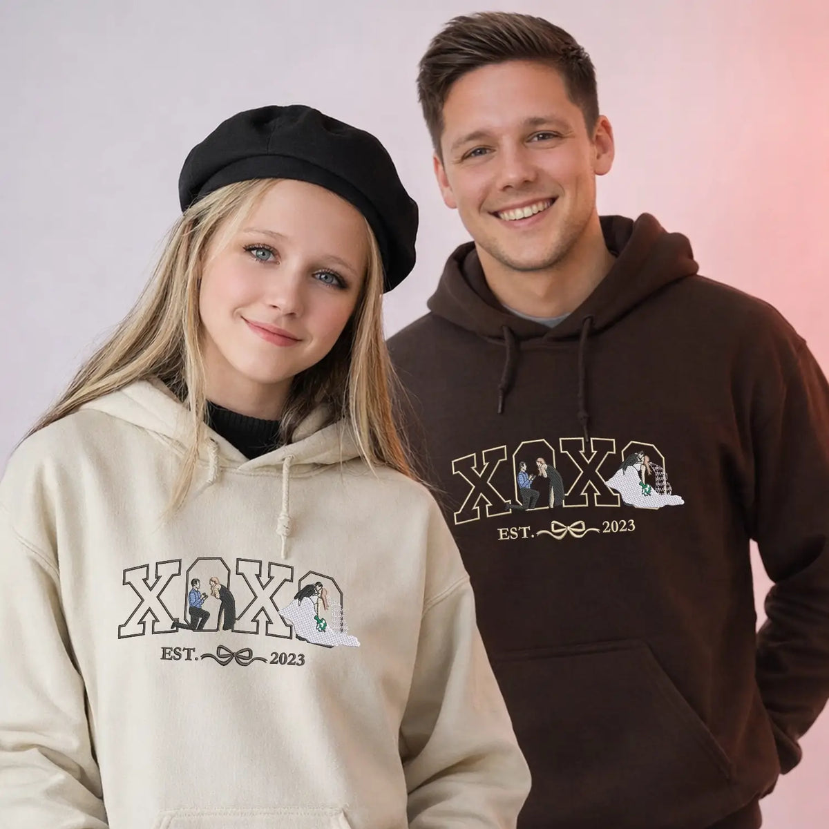 Custom embroidered portrait sweatshirt made from couple photo