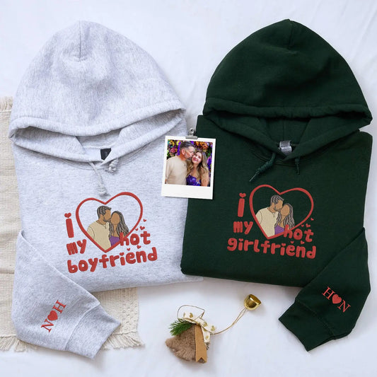 Custom photo embroidered hoodie for couples in love