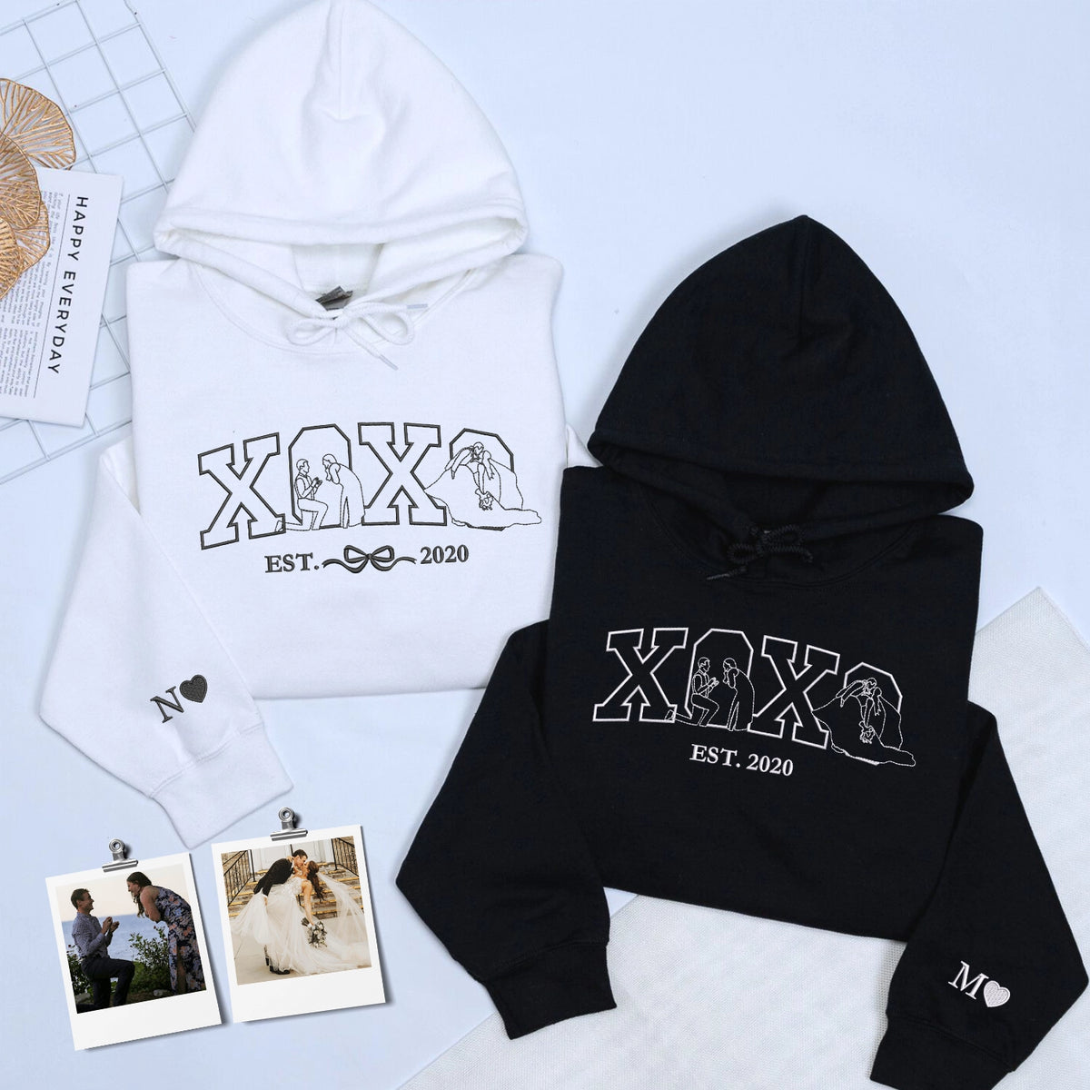 Custom embroidered portrait sweatshirt made from couple photo