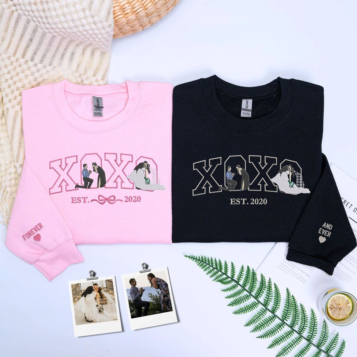 Custom embroidered portrait sweatshirt made from couple photo