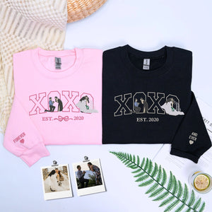 Custom embroidered portrait sweatshirt made from couple photo