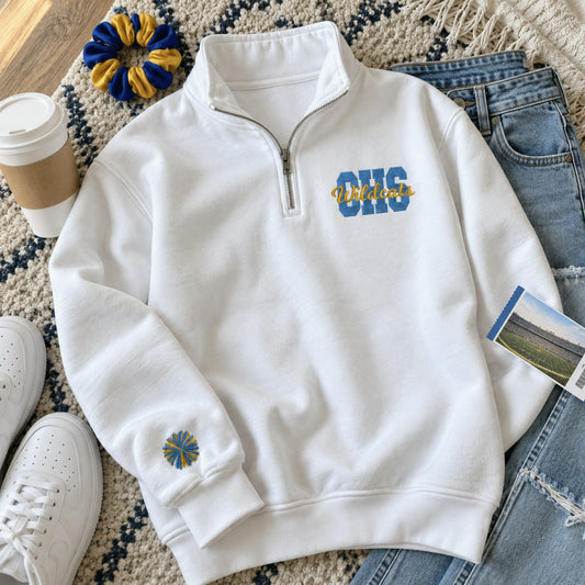 Custom Game Day School Spirit Quarter Zip Sweatshirt, Embroidered Varsity Team Name Pullover