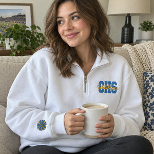 Custom Game Day School Spirit Quarter Zip Sweatshirt, Embroidered Varsity Team Name Pullover