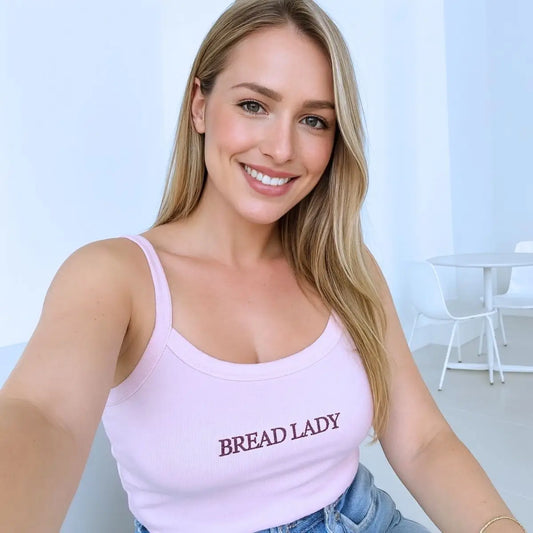 Custom embroidered text spaghetti strap tank top with personalized name in soft summer fabric