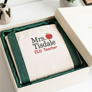 Personalized Apple Teacher Name Embroidered Tote Bag - Becoming a Teacher Gift