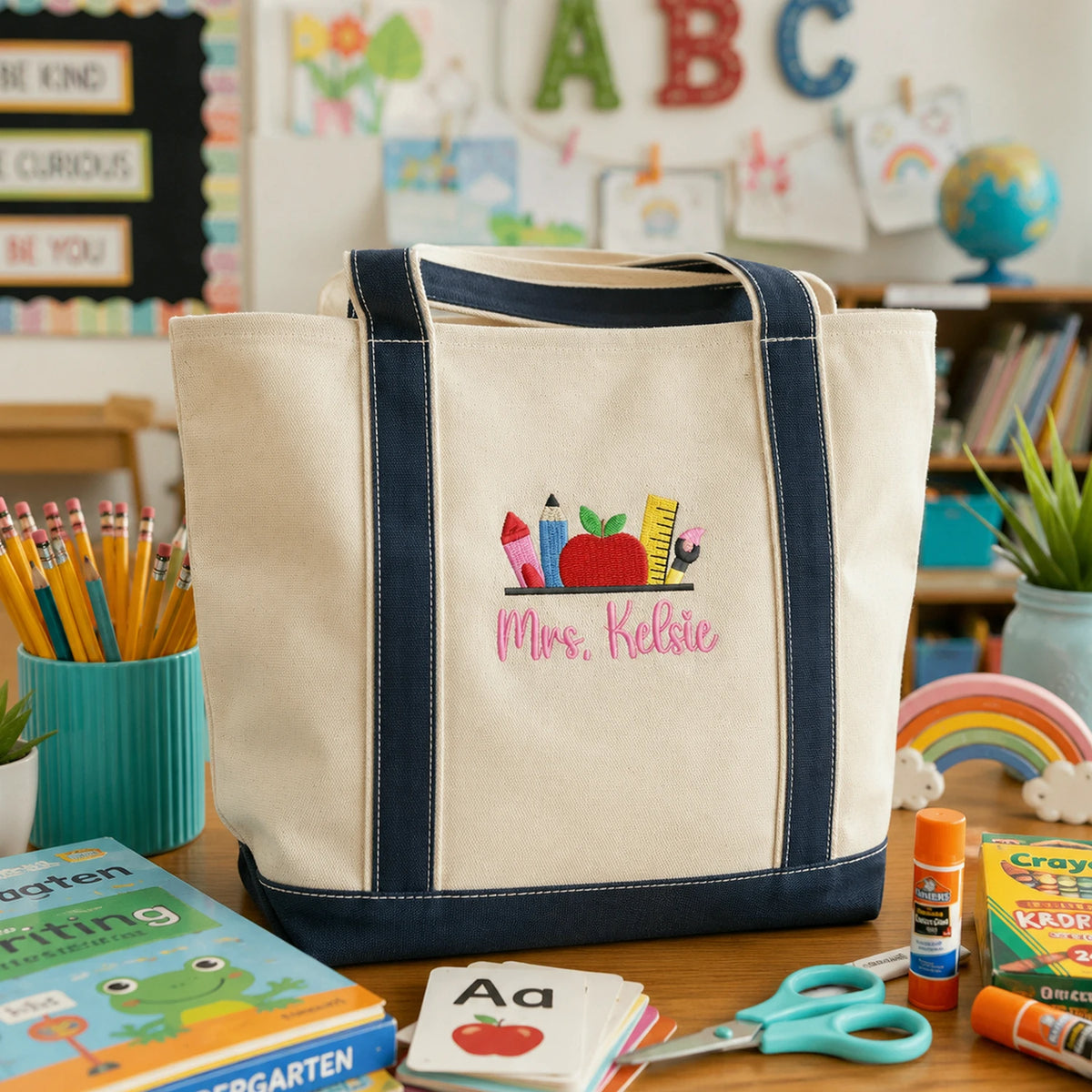 Personalized Elementary Teacher Team Name Embroidered Tote Bag