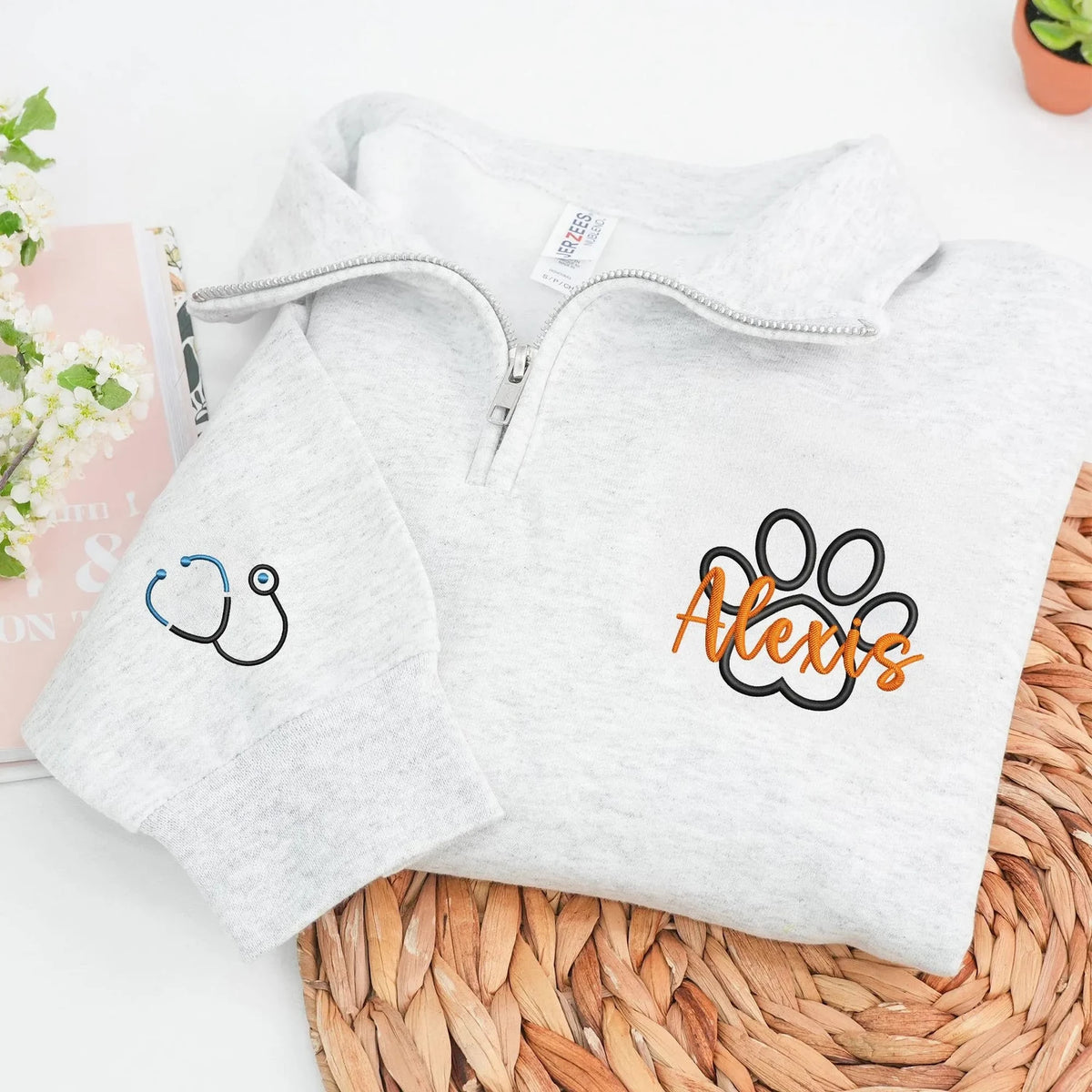 Personalized Paw Print Vet Medicine Quarter Zip, Custom Name Veterinary Pullover, Staff Appreciation Gift Idea