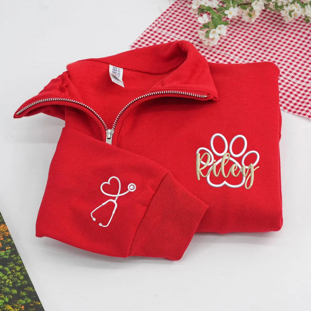 Personalized Paw Print Vet Medicine Quarter Zip, Custom Name Veterinary Pullover, Staff Appreciation Gift Idea