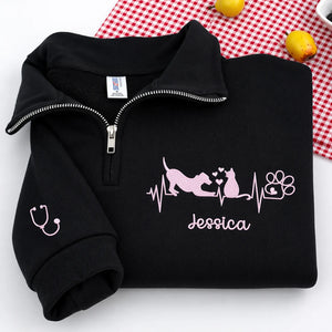 Personalized Gift for Veterinarians Vet Week with Vet Tech Name Embroidered Quarter Zip Sweatshirt