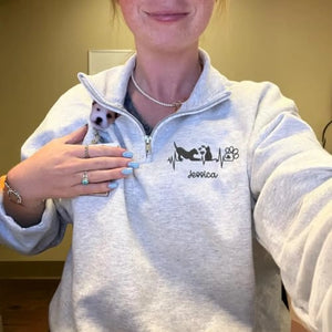 Personalized Gift for Veterinarians Vet Week with Vet Tech Name Embroidered Quarter Zip Sweatshirt