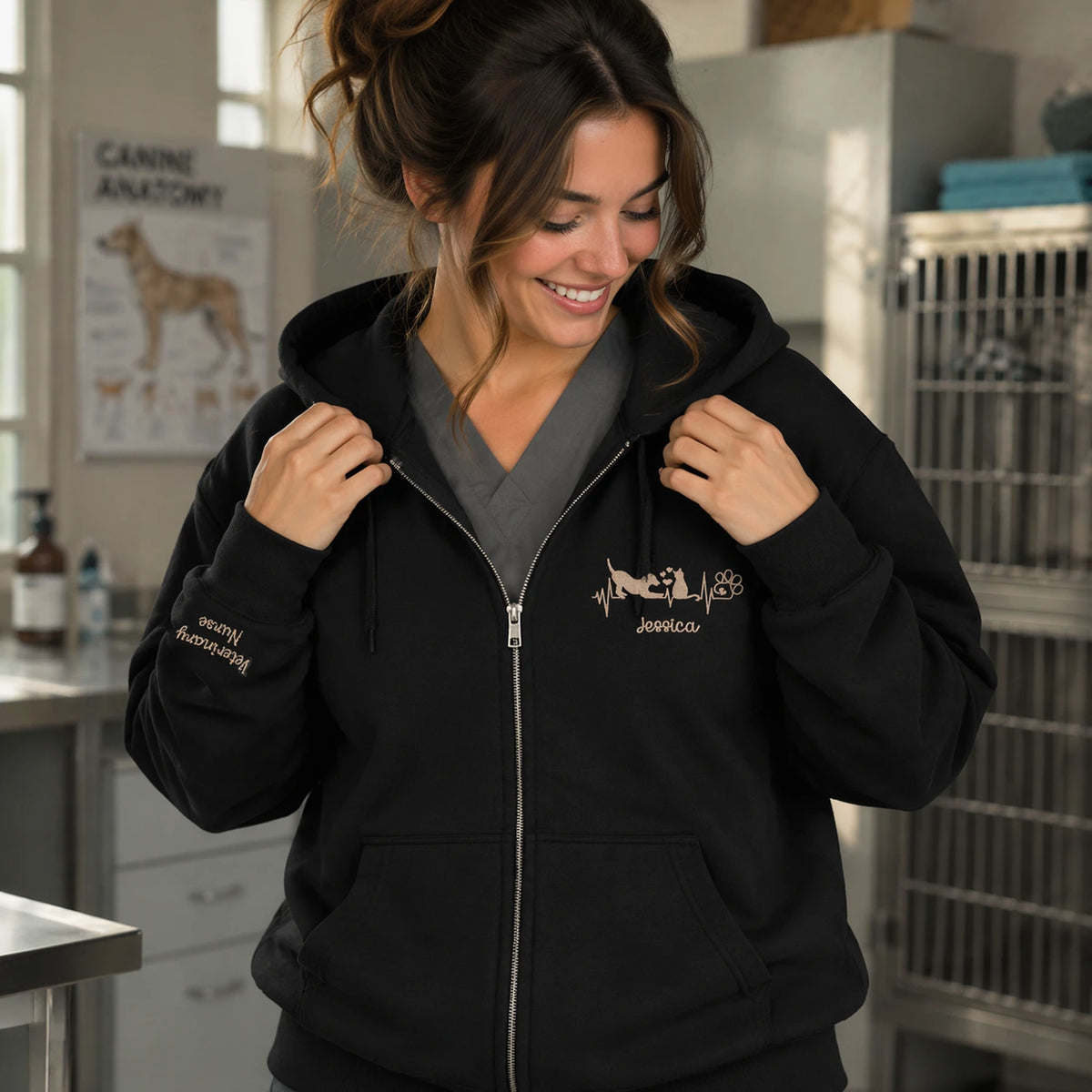 Personalized Gift for Veterinarians Vet Week with Vet Tech Name Embroidered Quarter Zip Sweatshirt