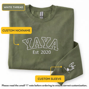Personalized Yaya Sweatshirt Embroidered with Est Year, Grandkids Names on Sleeve
