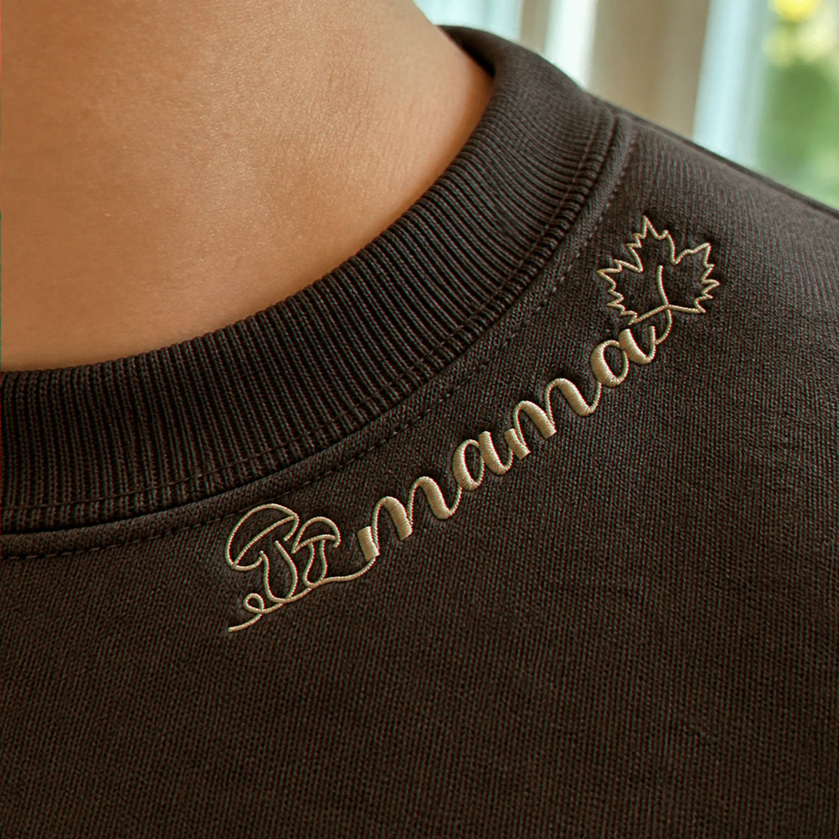 Custom Autumn Mama Sweatshirt - Embroidered Collar with Fall Icons, Cozy Season Gift for Mom Grandma Auntie