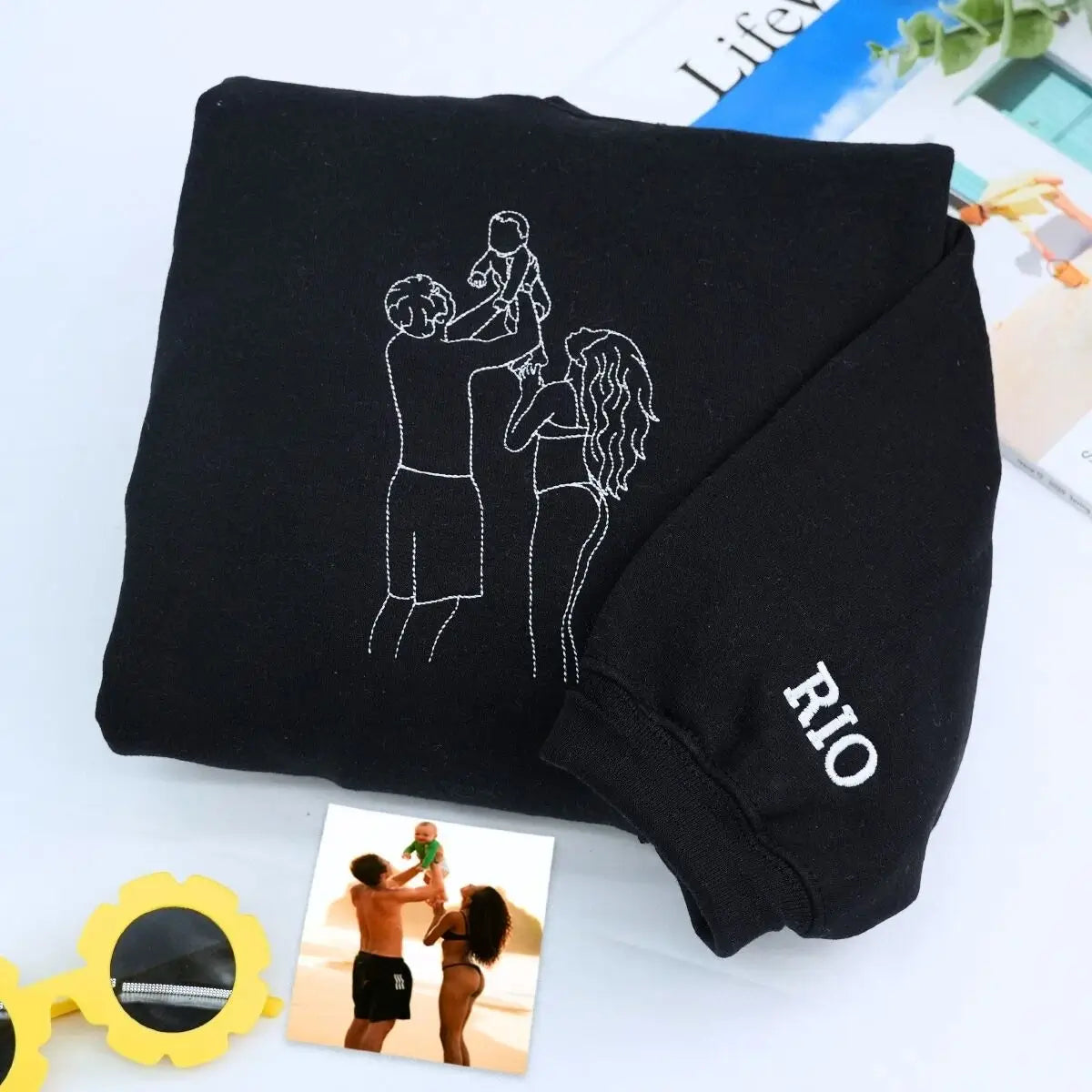 Custom embroidered sweatshirt with family photo – personalized gift for parents or grandparents