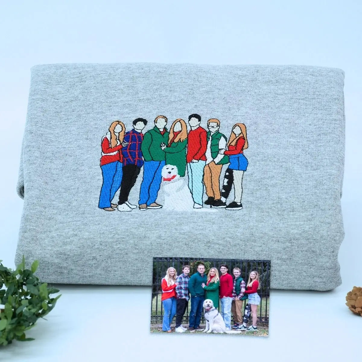Custom embroidered sweatshirt with family photo – personalized gift for parents or grandparents