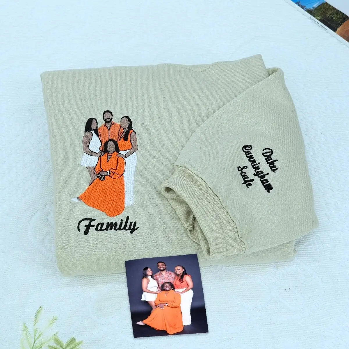 Custom embroidered sweatshirt with family photo – personalized gift for parents or grandparents