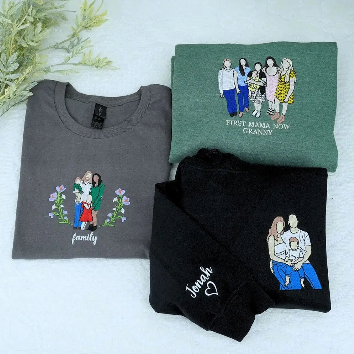 Custom embroidered sweatshirt with family photo – personalized gift for parents or grandparents