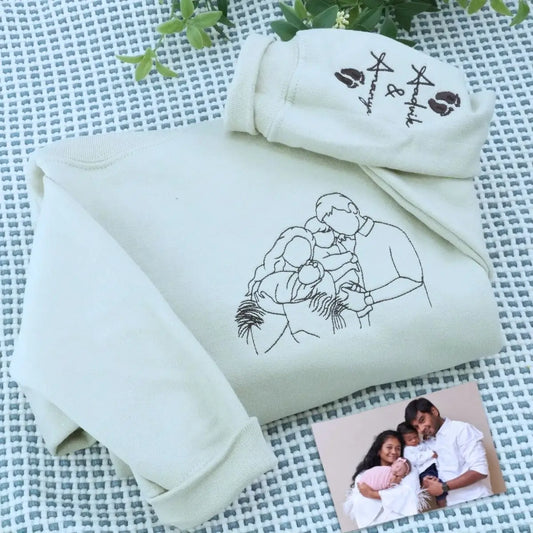 Custom embroidered sweatshirt with family photo – personalized gift for parents or grandparents