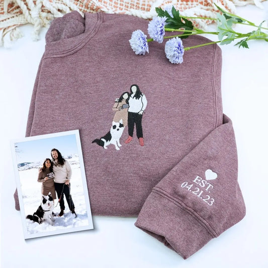 Custom embroidered sweatshirt with family photo – personalized gift for parents or grandparents