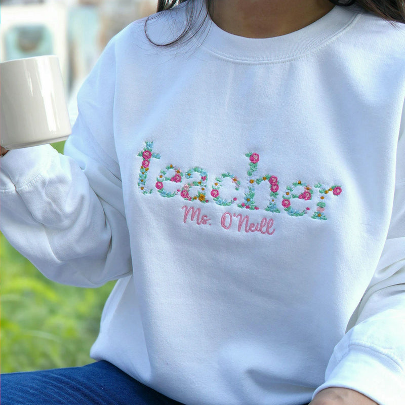 Custom Embroidered Floral Letter Sweatshirt, Personalized Valentine Gift for Her