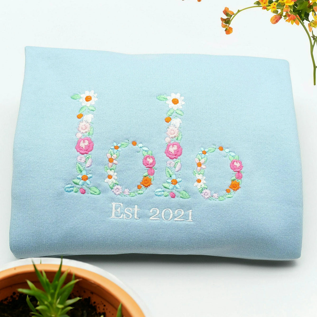 Custom Embroidered Floral Letter Sweatshirt, Personalized Valentine Gift for Her