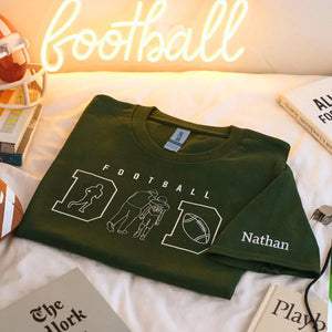 ustom embroidered football dad shirt with photo portrait and name on sleeve