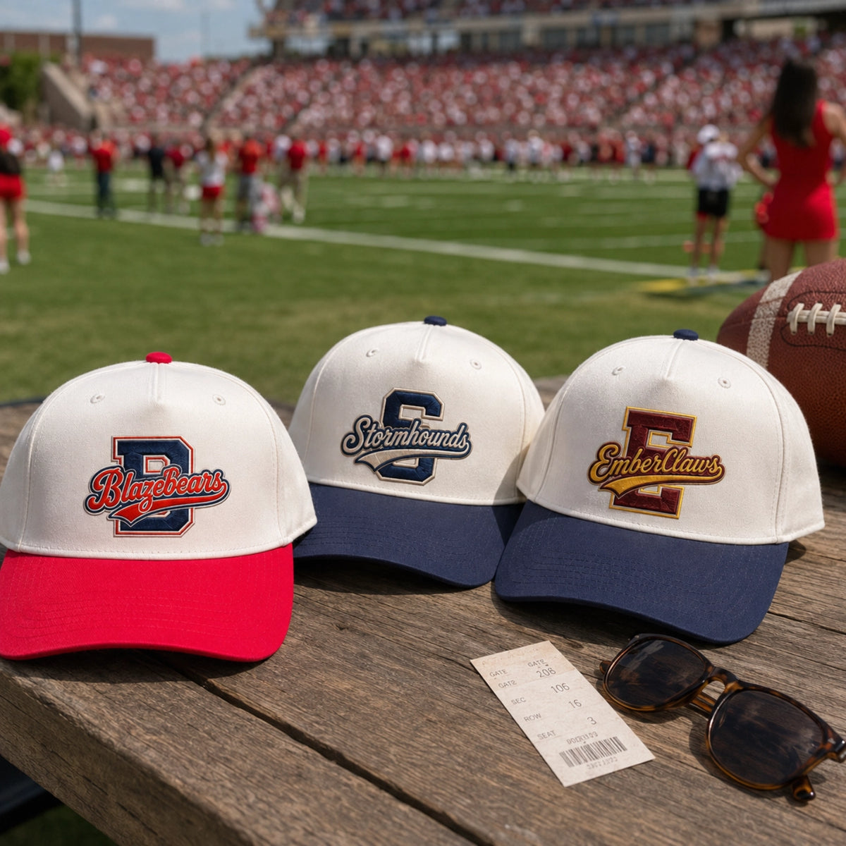 Custom Football Mascot Snapback Hats - Embroidered Retro Layered Team Spirits Caps, Game Day Apparel