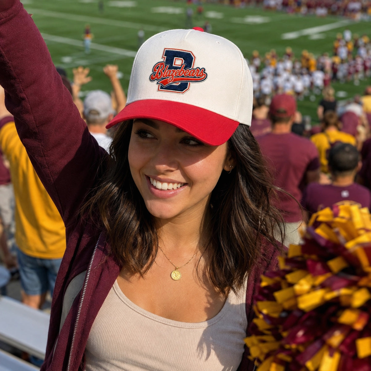 Custom Football Mascot Snapback Hats - Embroidered Retro Layered Team Spirits Caps, Game Day Apparel
