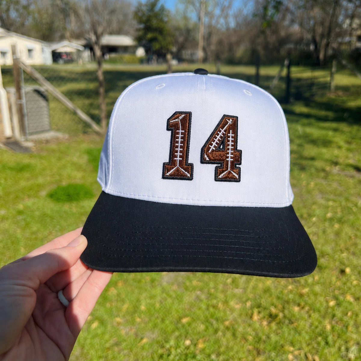 Custom Football Number Snapback Hats - Embroidered Your Text, Name, Logo on Front, Side & Back