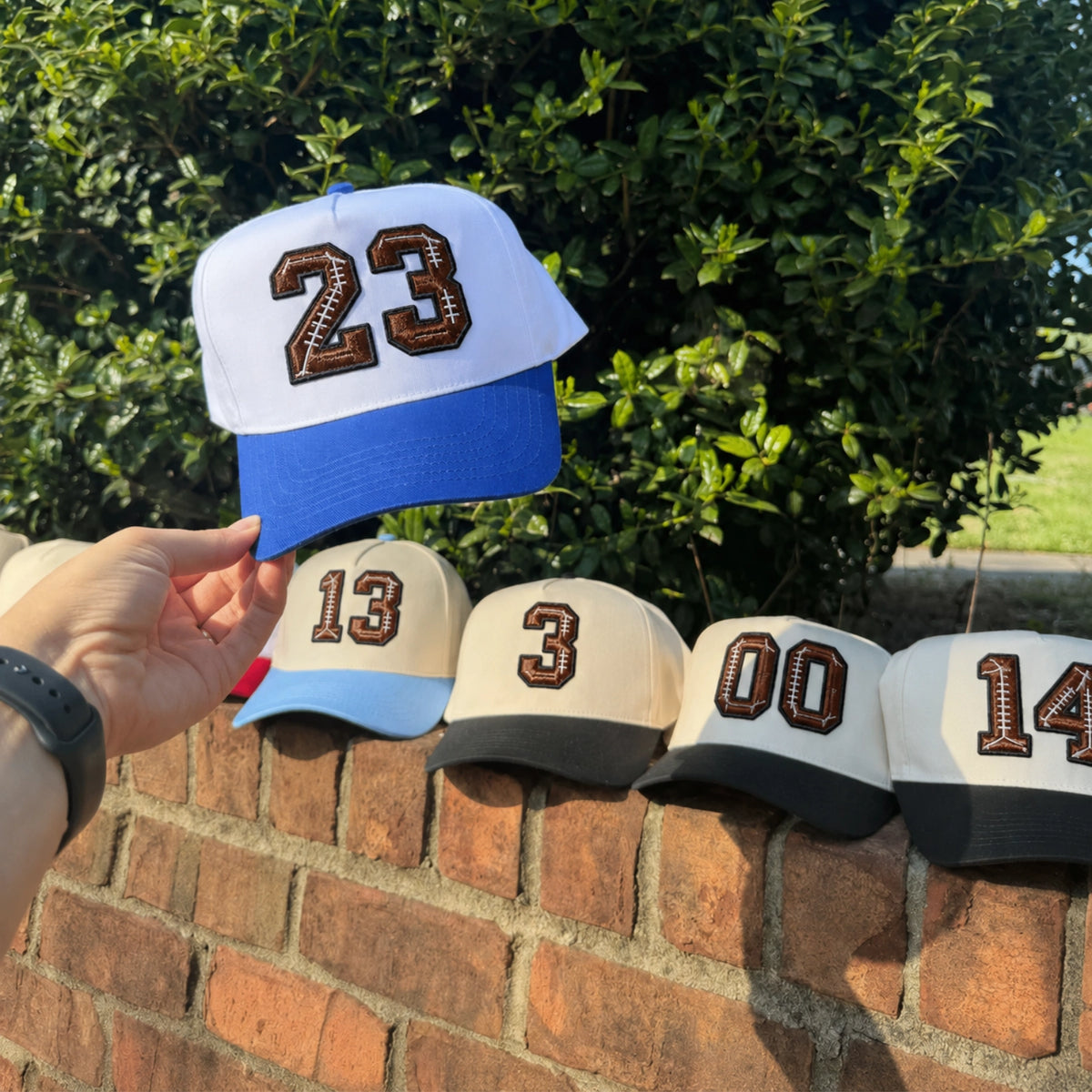 Custom Football Number Snapback Hats - Embroidered Your Text, Name, Logo on Front, Side & Back