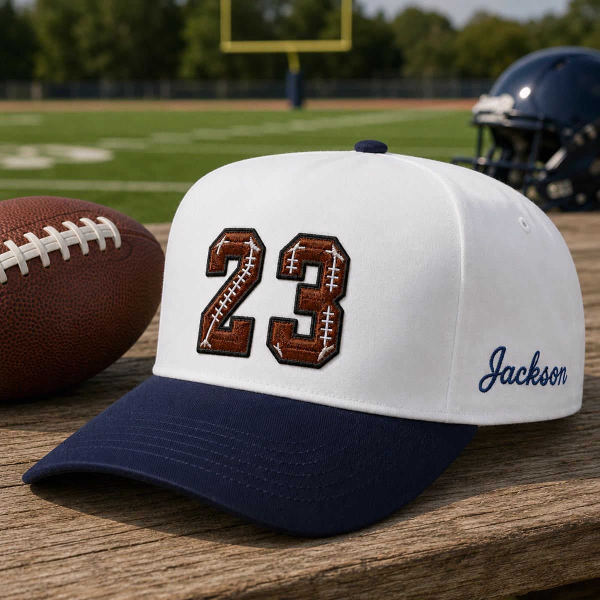 Custom Football Number Snapback Hats - Embroidered Your Text, Name, Logo on Front, Side & Back