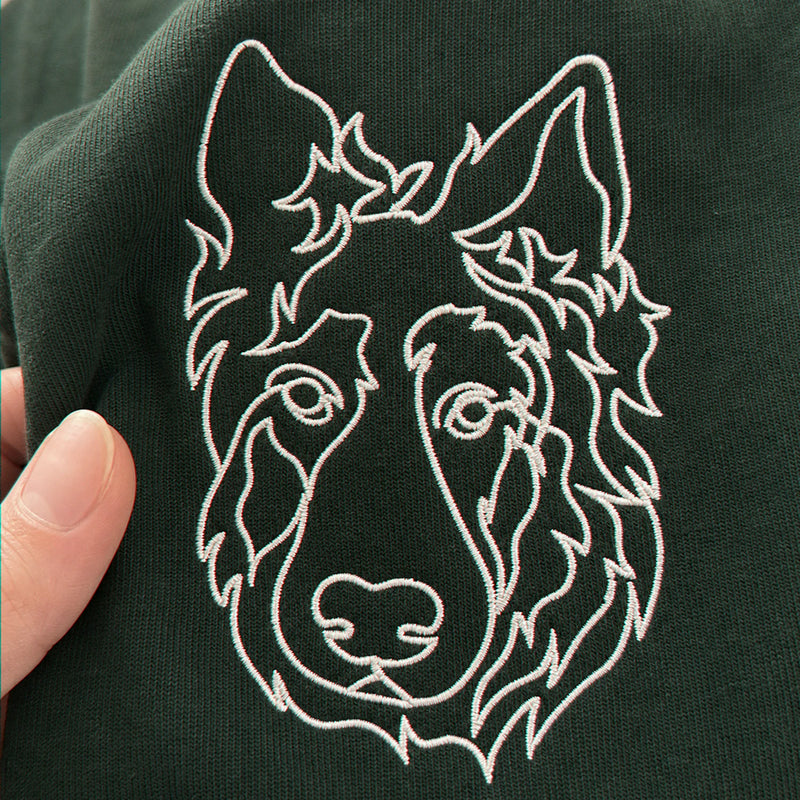 Custom German Shepherd Outline T-Shirt - Minimalist Embroidered Pet Photo Line Art Tee & Name for Dog Parent