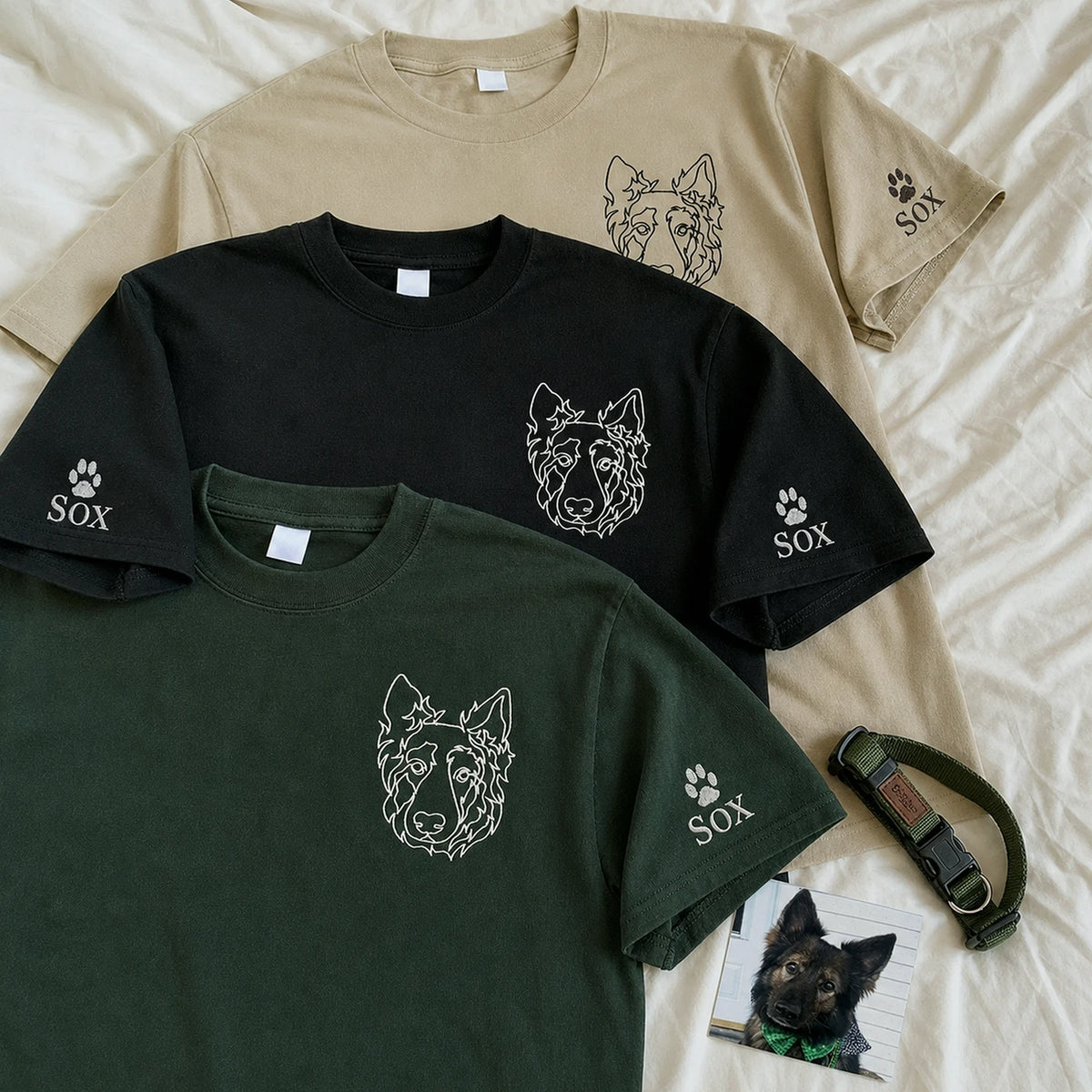 Custom German Shepherd Outline T-Shirt - Minimalist Embroidered Pet Photo Line Art Tee & Name for Dog Parent