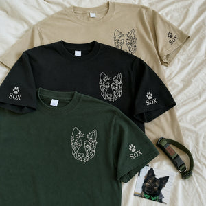 Custom German Shepherd Outline T-Shirt - Minimalist Embroidered Pet Photo Line Art Tee & Name for Dog Parent